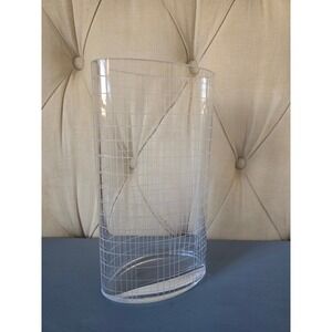 Heavy Cut Glass Vase White Grid Pattern Oval Shape – Vintage Portugal Style